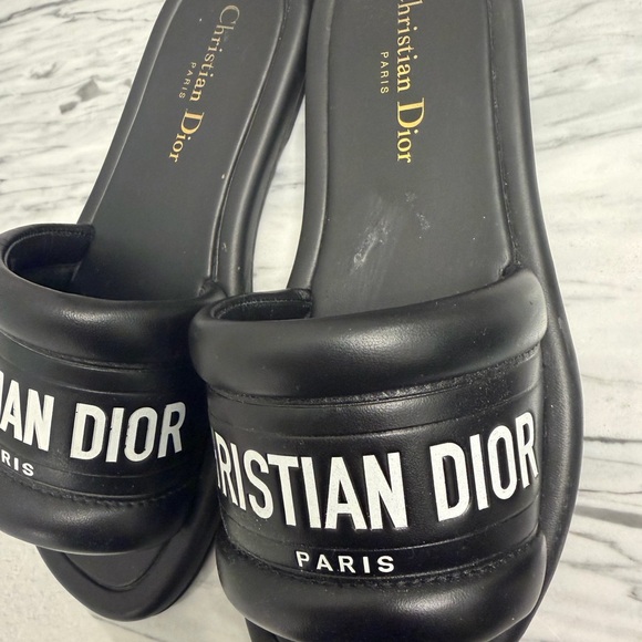 Dior Black Christian Dior Paris Logo Slide Sandals sz 36.5 - Picture 2 of 6